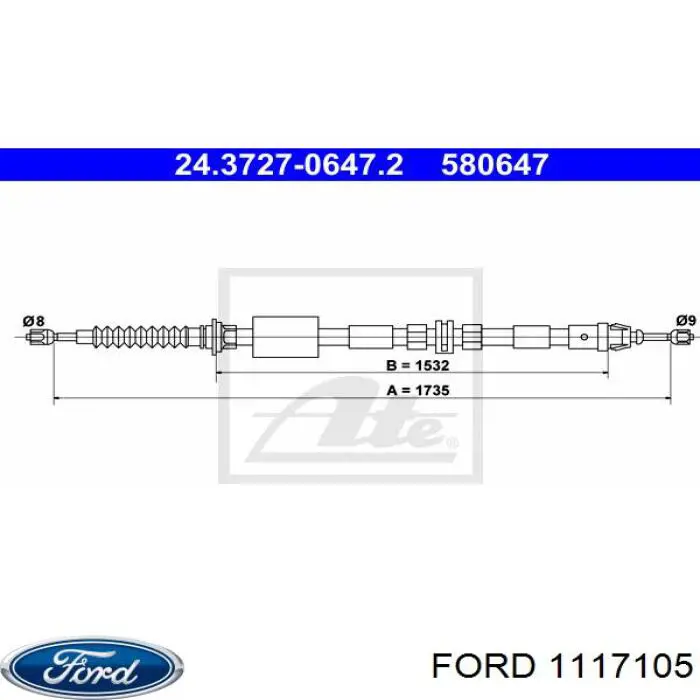 1117105 Ford cable de freno de mano trasero derecho/izquierdo