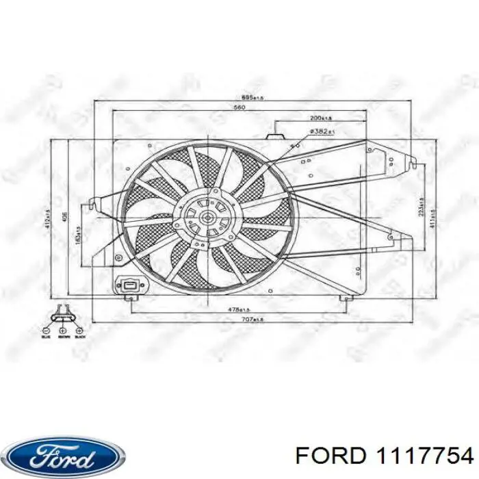 1117754 Ford difusor de radiador, ventilador de refrigeración, condensador del aire acondicionado, completo con motor y rodete