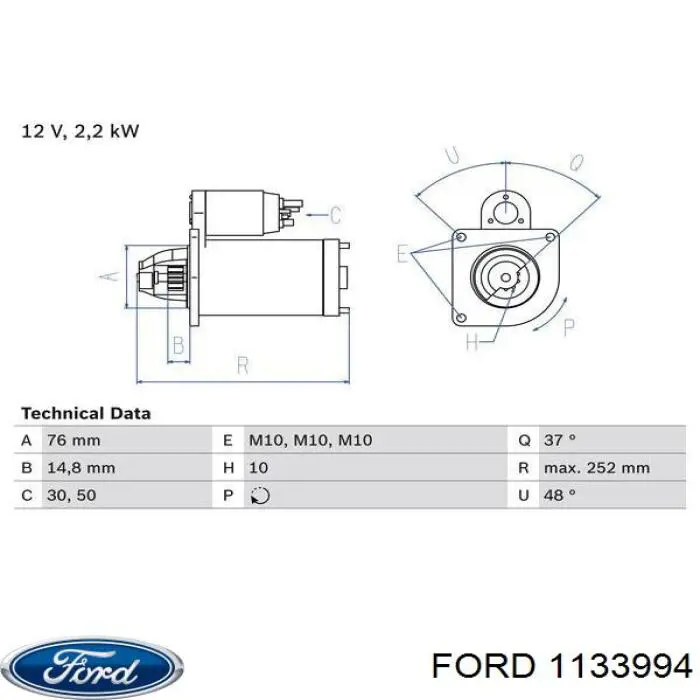 Motor de arranque 1133994 Ford