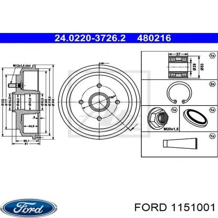 1151001 Ford freno de tambor trasero