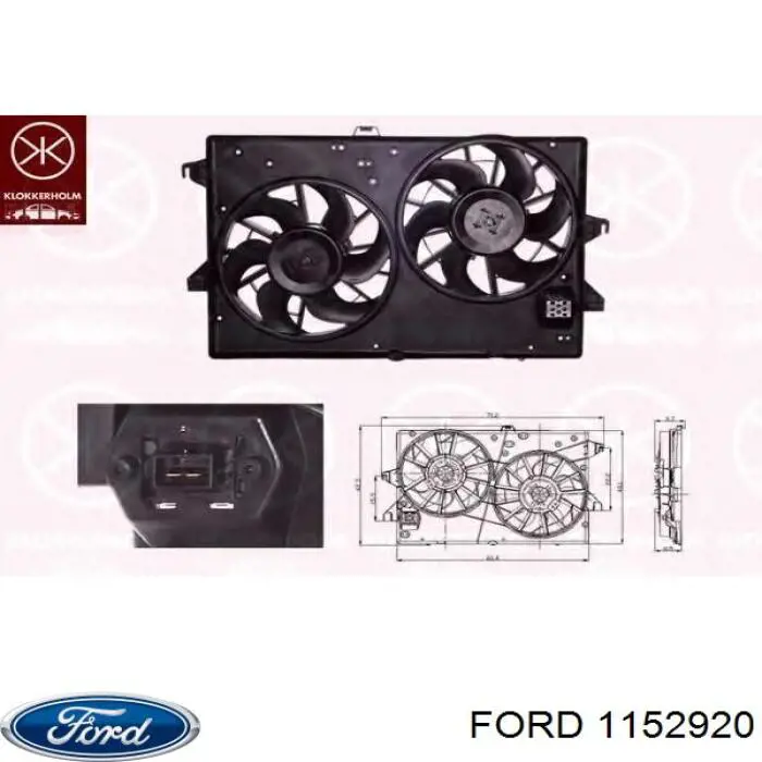 1152920 Ford difusor de radiador, ventilador de refrigeración, condensador del aire acondicionado, completo con motor y rodete