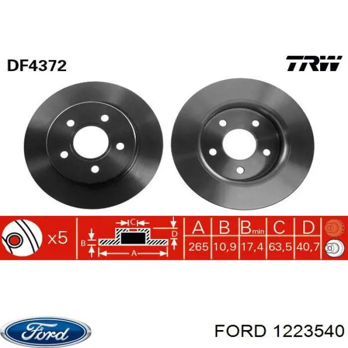 1223540 Ford disco de freno trasero