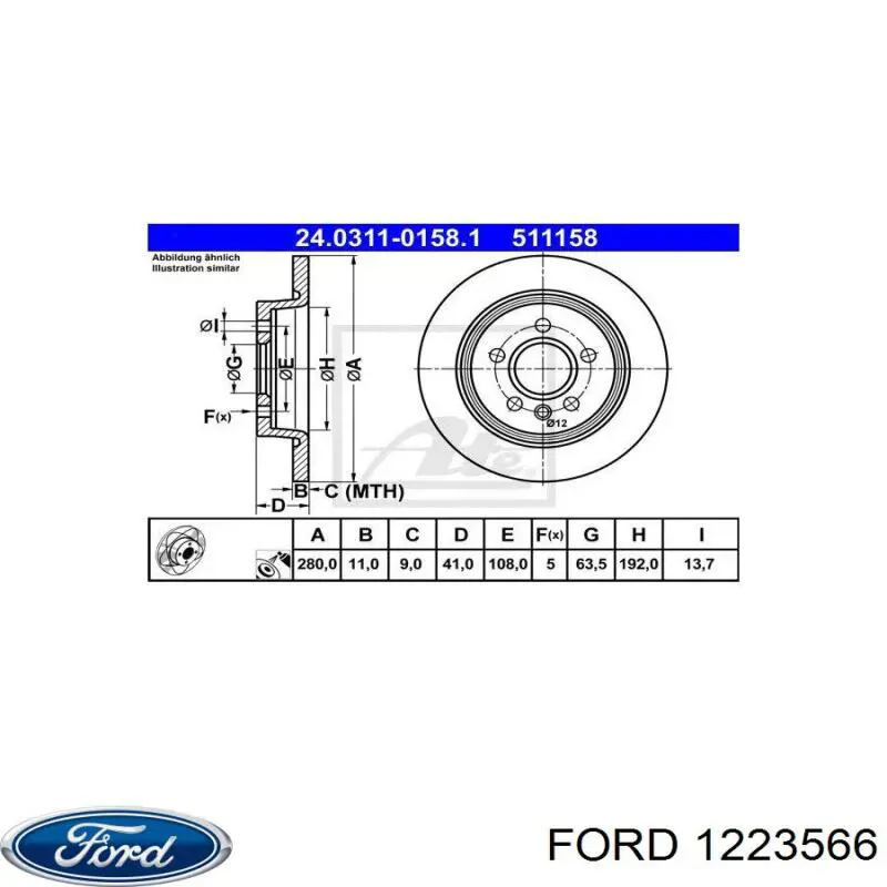 1223566 Ford disco de freno trasero