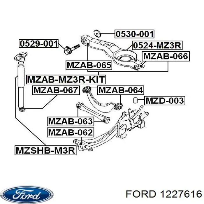 1227616 Ford almohadilla de tope, suspensión, brazo de suspensión trasero inferior
