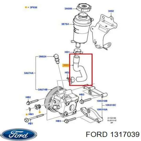 1317039 Ford Manguera de baja presión de dirección asistida, del depósito a la bomba