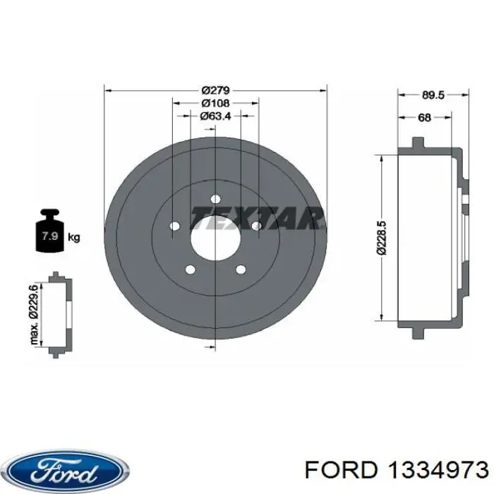 1334973 Ford freno de tambor trasero