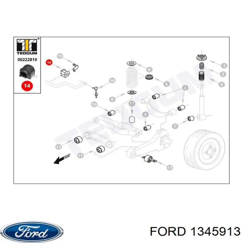 Buje de barra estabilizadora trasera Ford 1345913 precio, desde 4,19 EUR