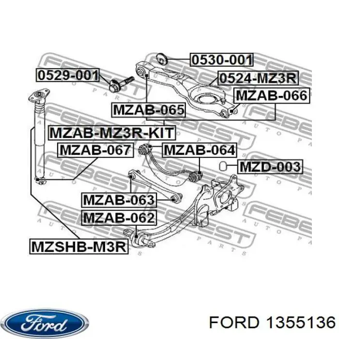 1355136 Ford mangueta trasera izquierda (suspension)