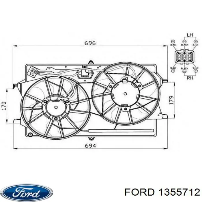 1355712 Ford difusor de radiador, ventilador de refrigeración, condensador del aire acondicionado, completo con motor y rodete