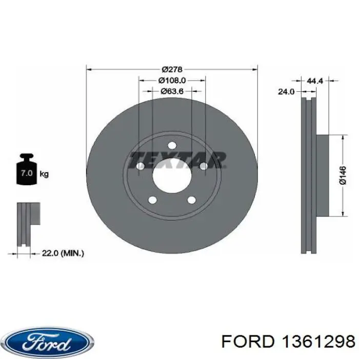 Disco de freno delantero Ford 1361298