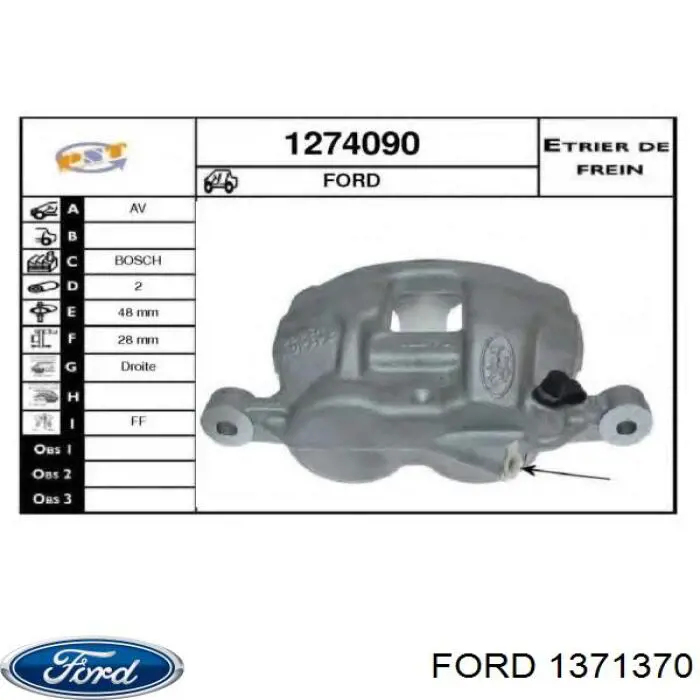 1371370 Ford pinza de freno delantera derecha