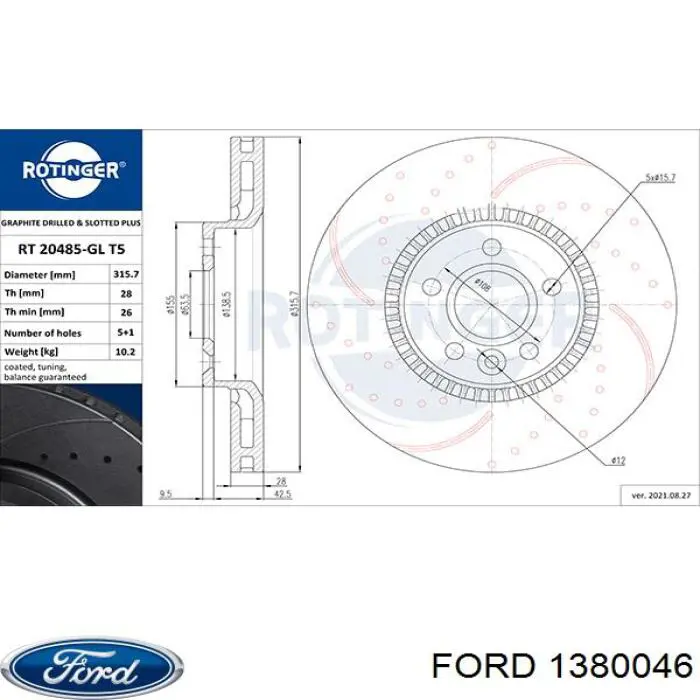 1380046 Ford disco de freno delantero