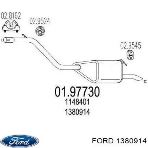 1380914 Ford silenciador del medio