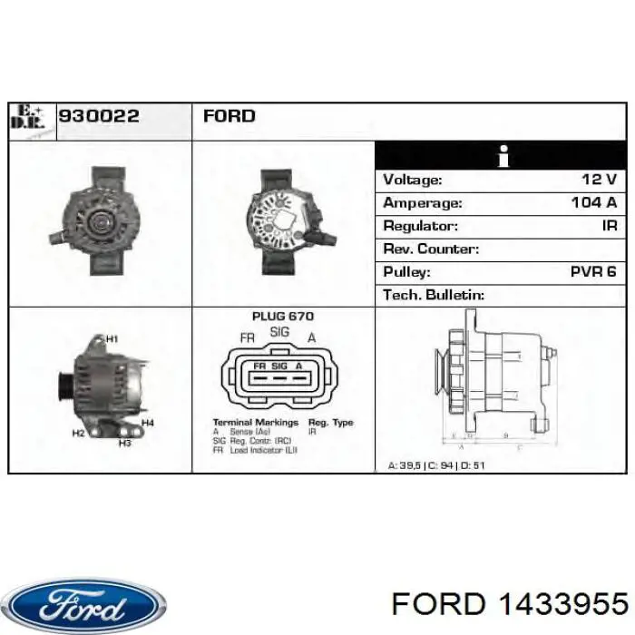 Cilindro maestro de frenos 6C112K478AB Ford