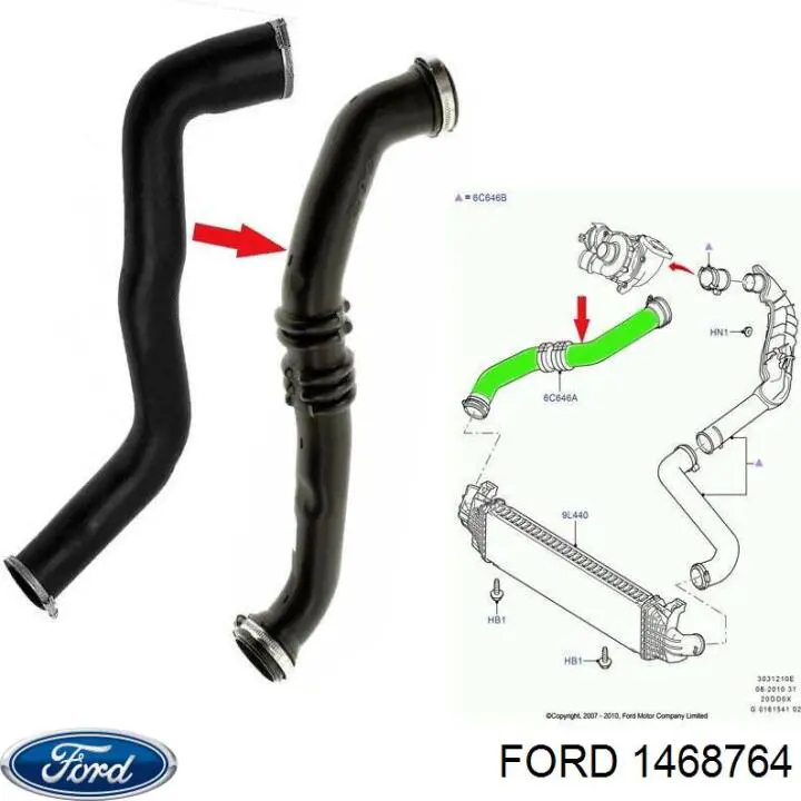 1430292 Ford tubo flexible de aire de sobrealimentación derecho
