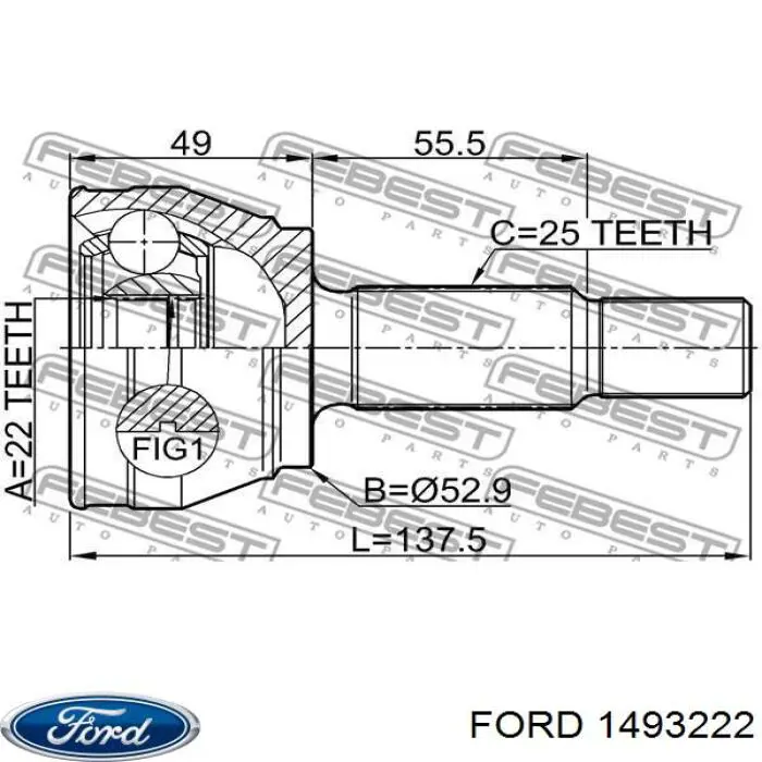 1493222 Ford árbol de transmisión delantero derecho