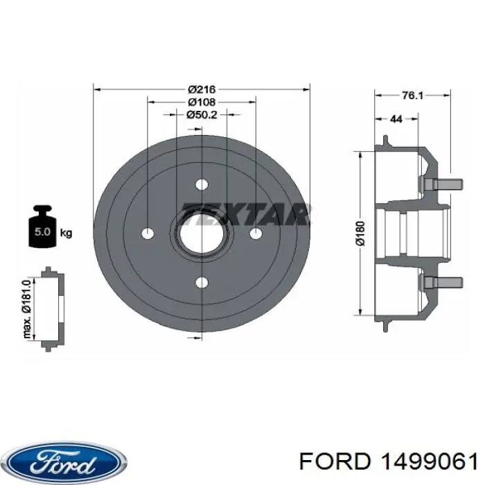 Tambor de freno trasero Ford 1499061 precio, desde 45,34 EUR