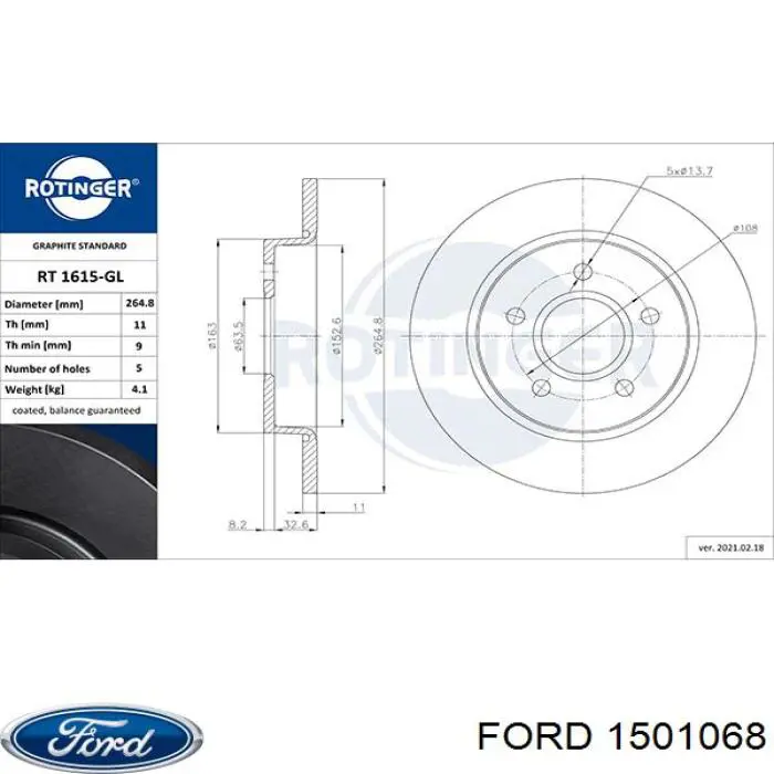 Comprar 1501068 Ford Disco de freno trasero