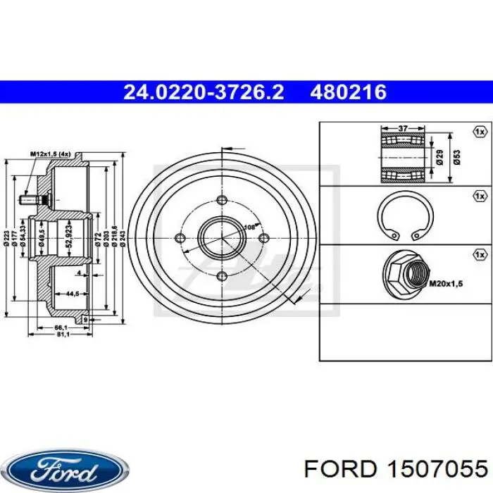Tambor de freno trasero Ford 1507055 precio, desde 61,84 EUR