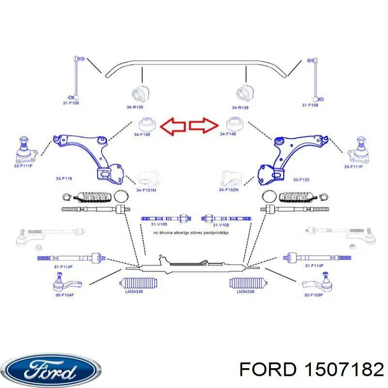 Brazo inferior izquierdo de la suspensión delantera 1507182 Ford