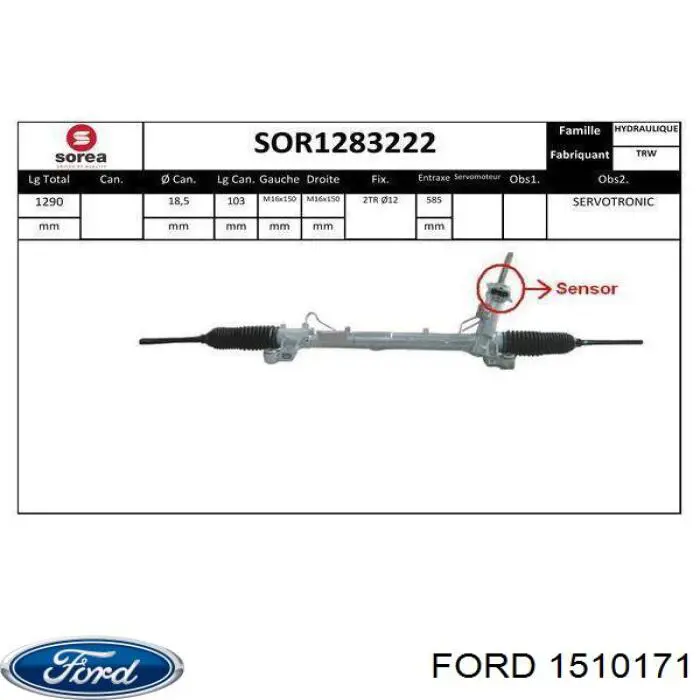 1502090 Ford cremallera de dirección