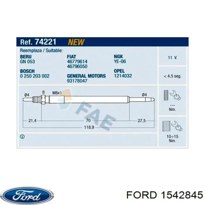 1542845 Ford bujía de precalentamiento
