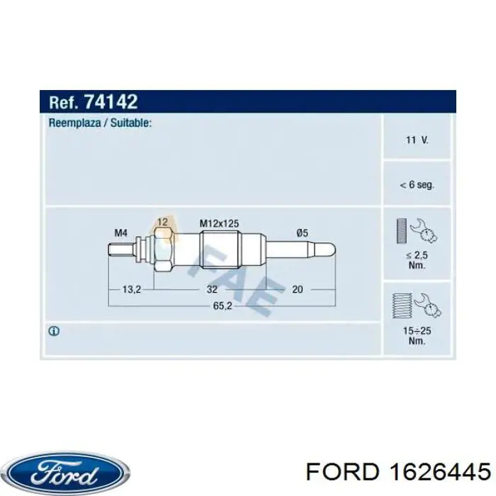 1626445 Ford bujía de precalentamiento