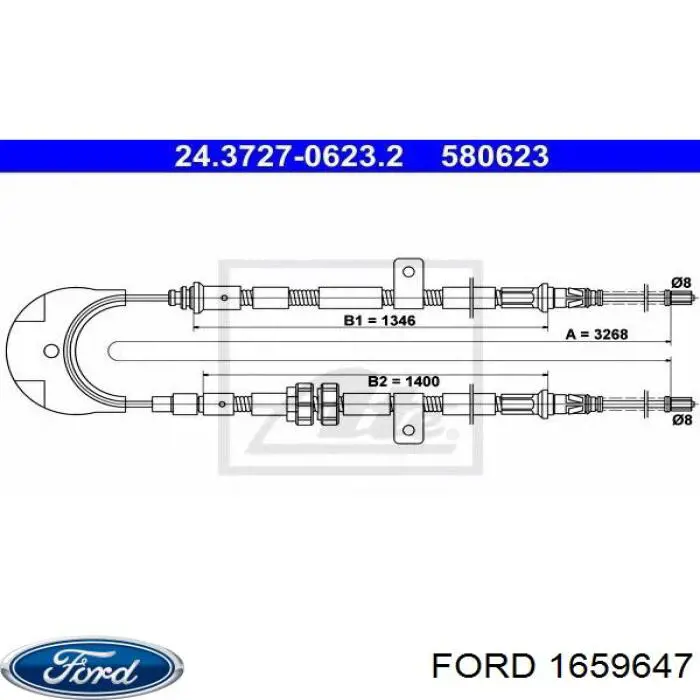 1659647 Ford cable de freno de mano trasero derecho/izquierdo