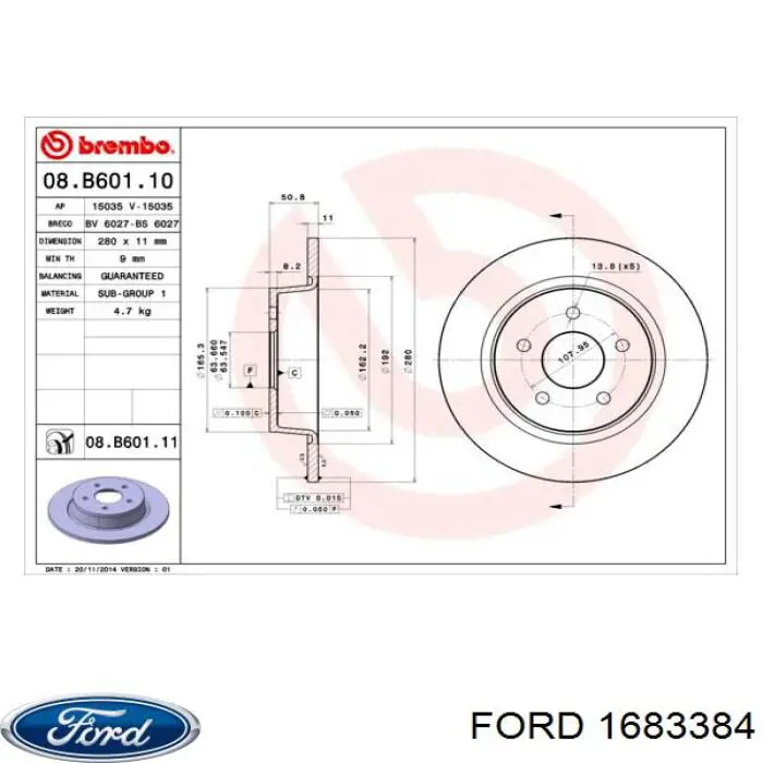 Disco de freno trasero Ford 1683384 precio, desde 34,42 EUR