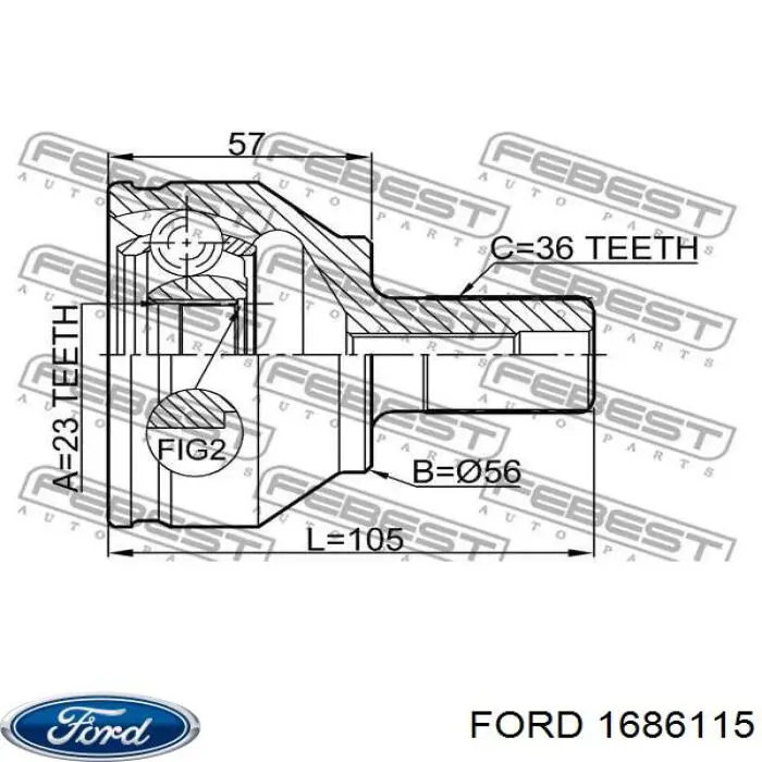 1686115 Ford árbol de transmisión delantero derecho