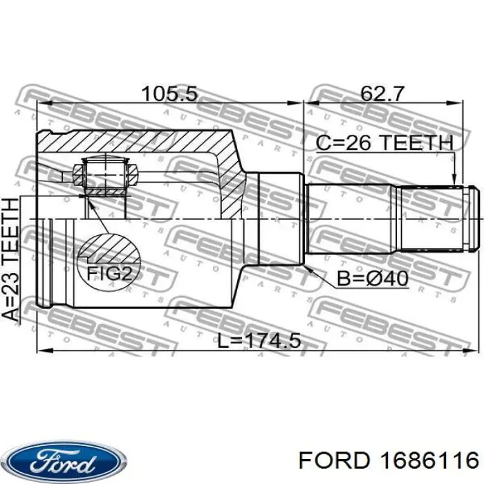 1686116 Ford árbol de transmisión delantero izquierdo