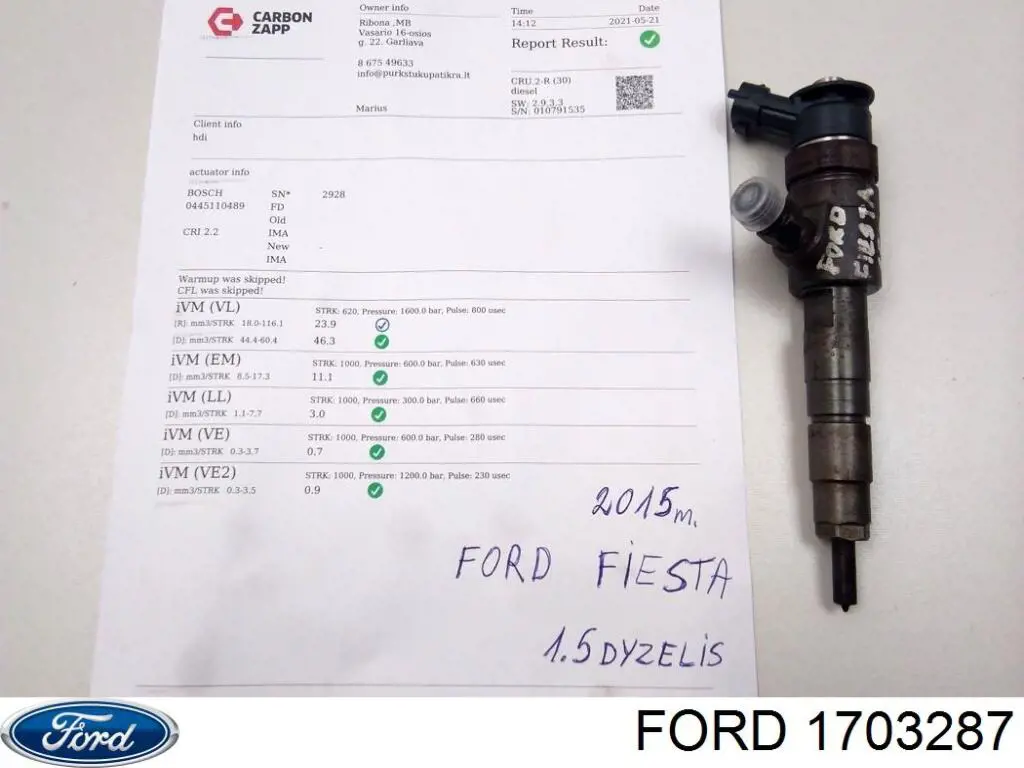 1703287 Ford inyector de combustible