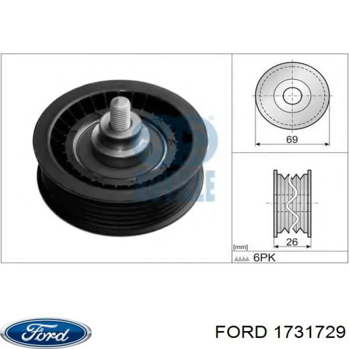 Polea inversión / guía, correa poli V 1731729 Ford