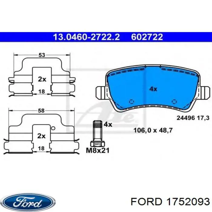 1752093 Ford pastillas de freno traseras