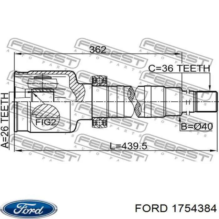 1754384 Ford árbol de transmisión delantero derecho