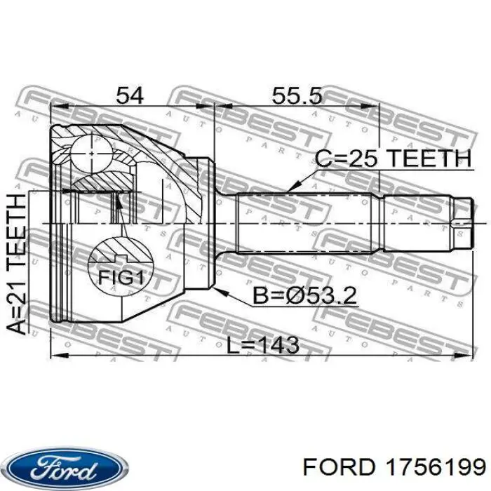 1513996 Ford árbol de transmisión delantero derecho