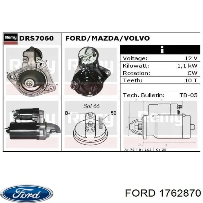 1762870 Ford motor de arranque