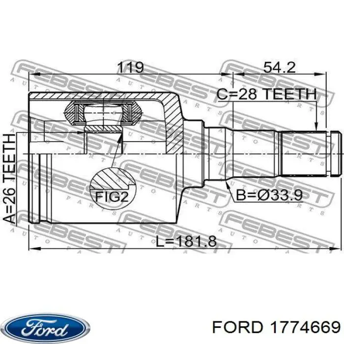 AG913C356AA Ford junta homocinética interior delantera izquierda