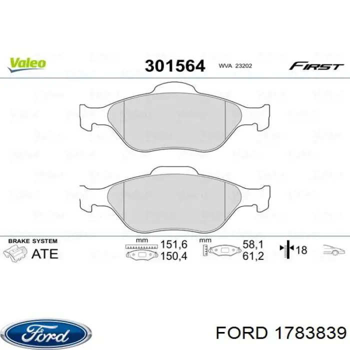 Pastillas de freno delanteras Ford 1783839