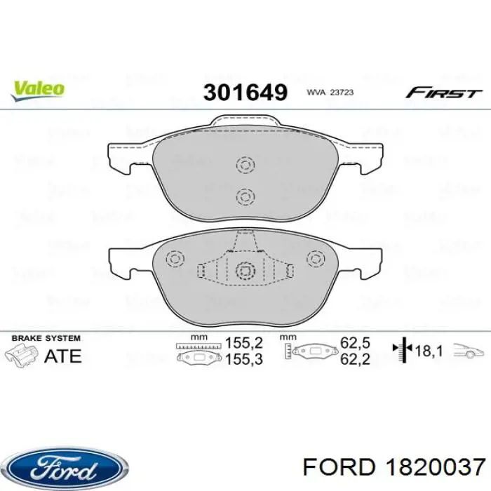 Pastillas de freno 1820037 Ford