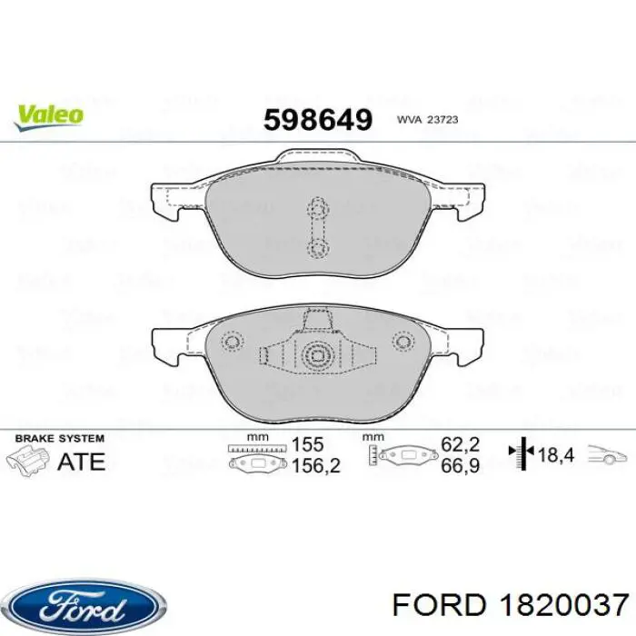 Pastillas de freno delanteras Ford 1820037