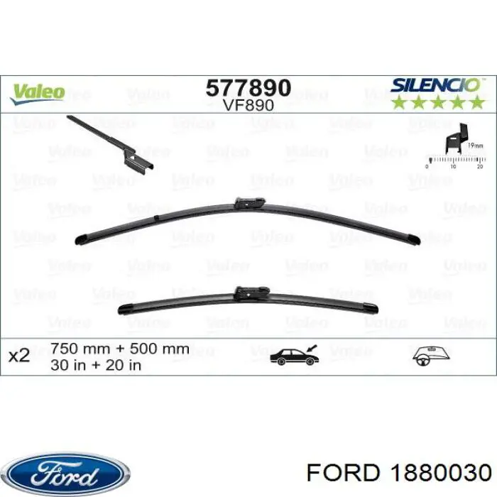 Comprar 1880030 Ford Juego de escobillas de luna delantera, 2 piezas
