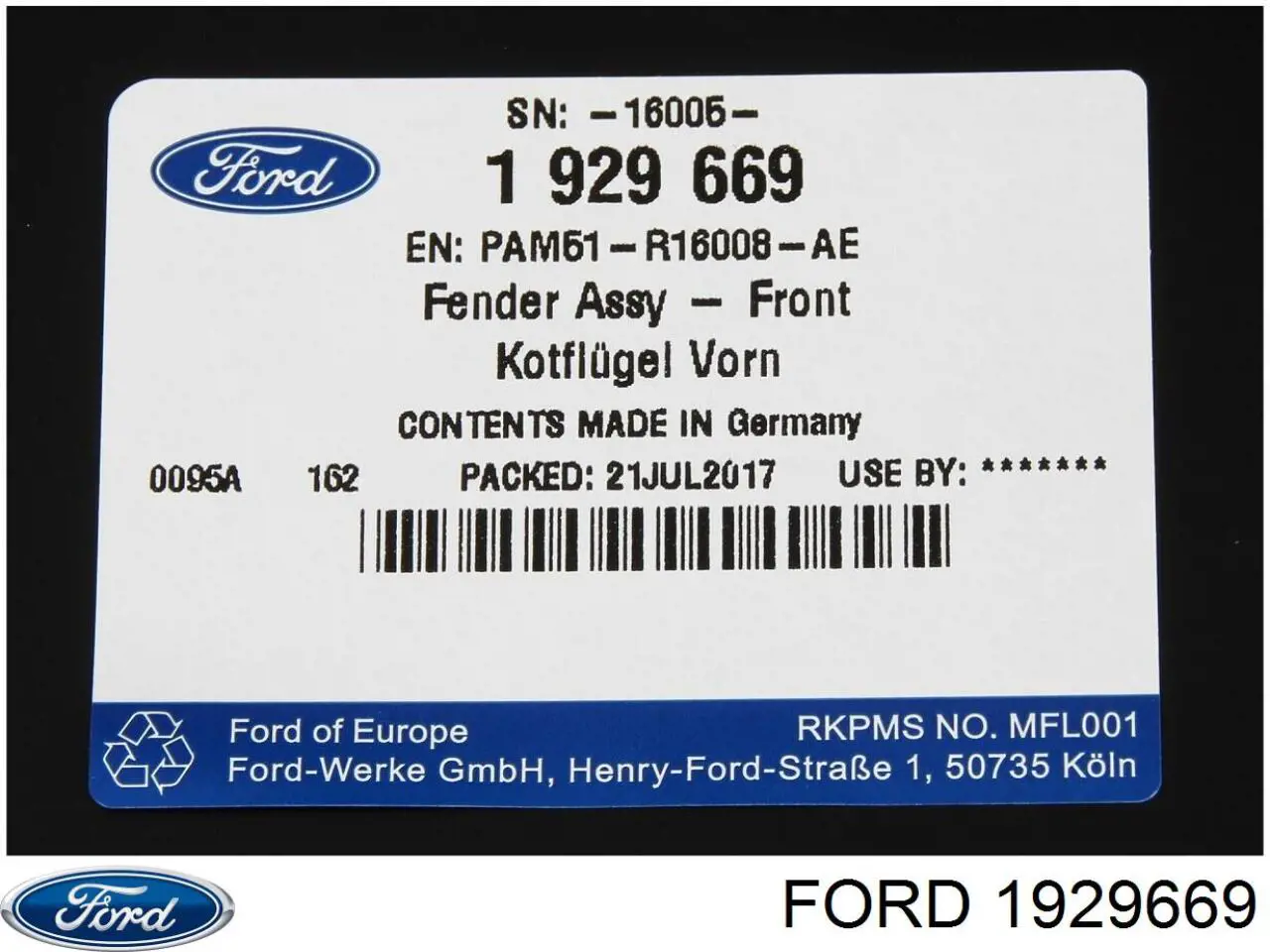 1929669 Ford guardabarros delantero derecho