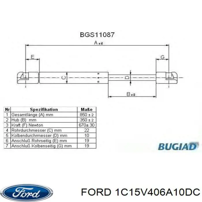 1C15V406A10DC Ford amortiguador maletero