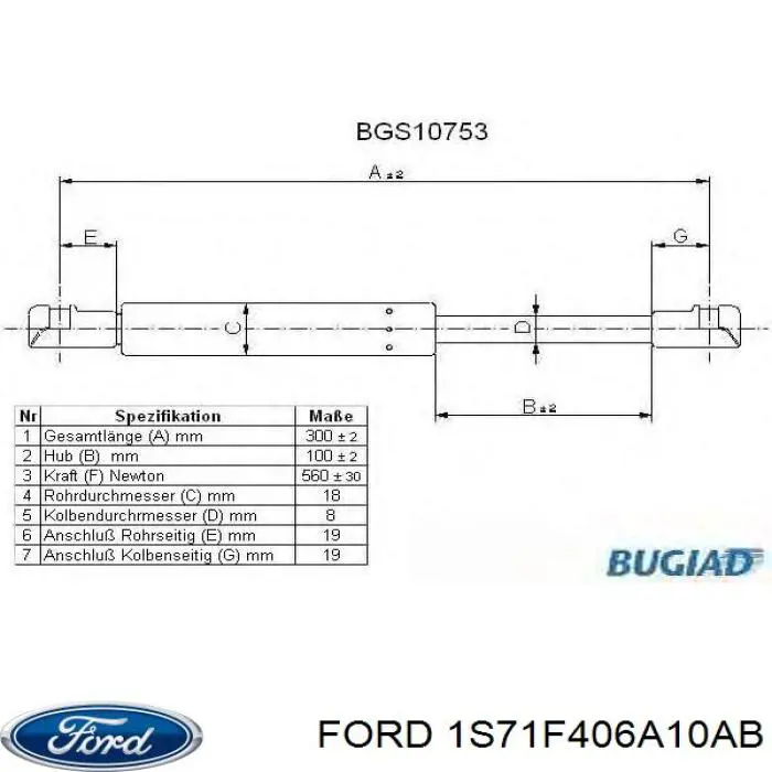 1S71F406A10AB Ford Amortiguador de porton