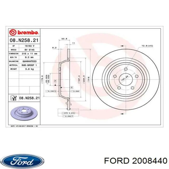 Comprar 2008440 Ford Disco de freno trasero