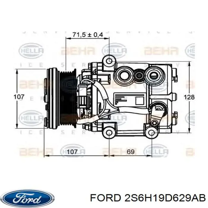 Compresor de aire acondicionado 2S6H19D629AB Ford