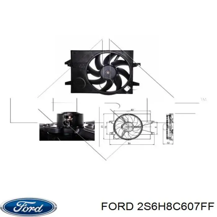 2S6H 8C607-FF Ford difusor de radiador, ventilador de refrigeración, condensador del aire acondicionado, completo con motor y rodete