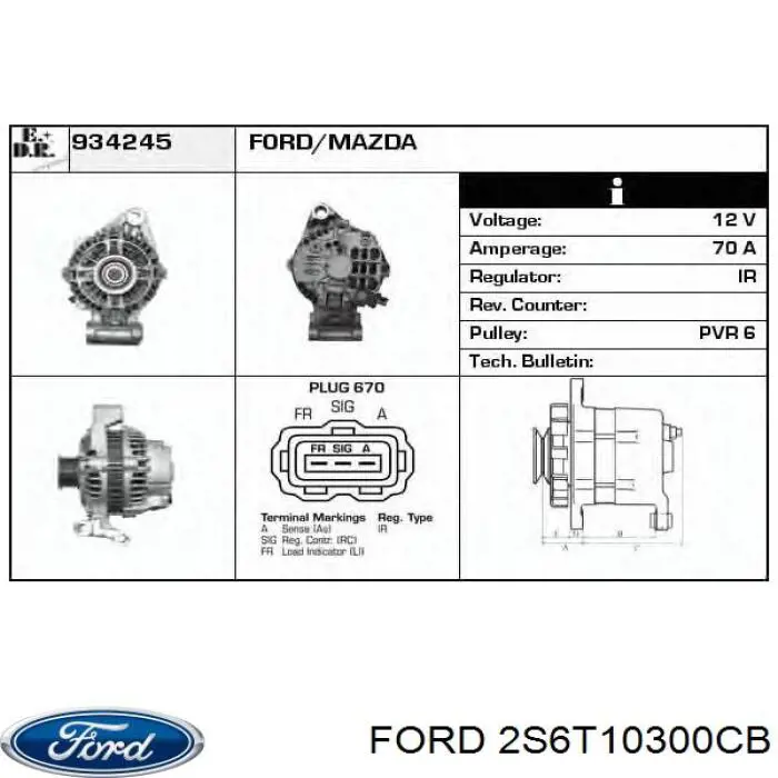 Alternador 2S6T10300CB Ford