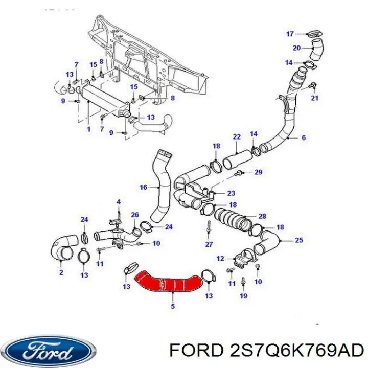 2S7Q6K769AD Ford Manguera del intercooler